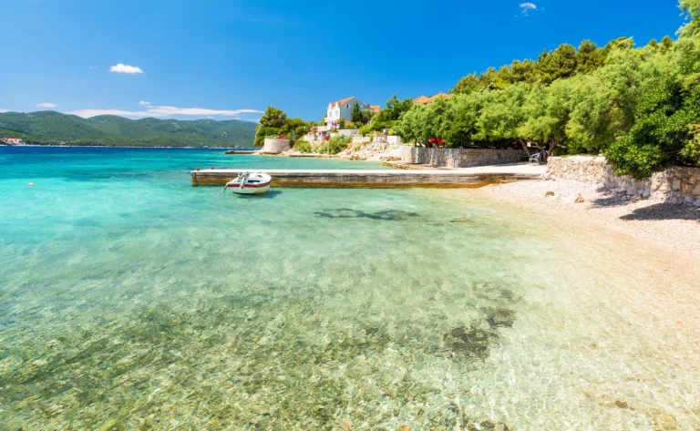 crystal clear adriatic sea on beach on Peljesac peninsula, Dalmatia, Croatia